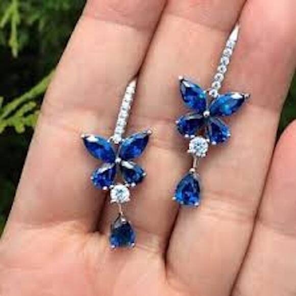 Anna Zuckerman Blue Sapphire Stone Chandelier Earrings - Picture 1 of 3